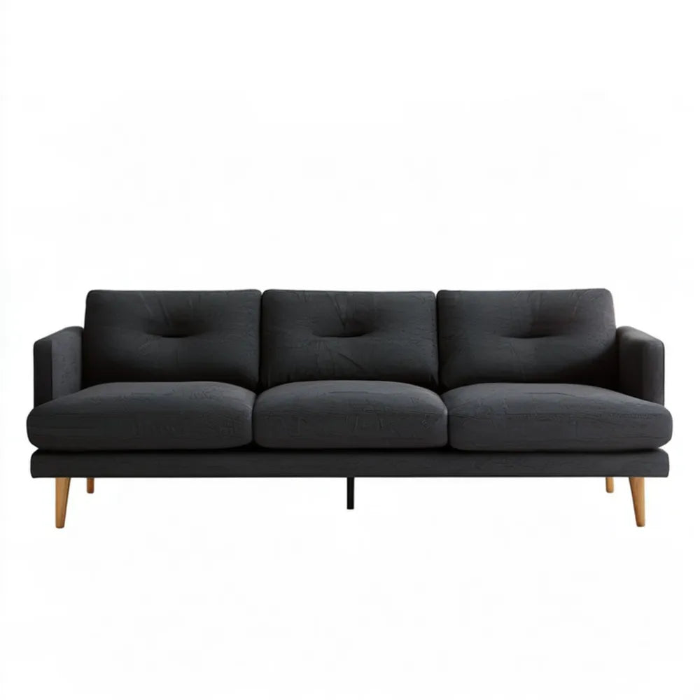 Trzyosobowa sofa z tapicerką poliestrową, czarno-brązowa, 198 x 82 x 84 cm