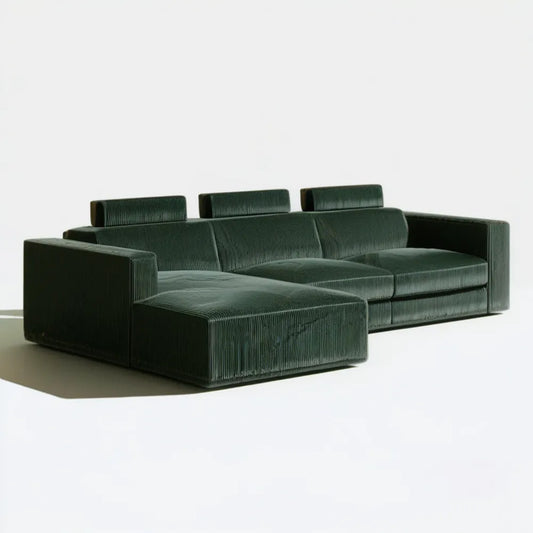 Lewostronna sofa narożna z szezlongiem, ciemnozielona, sztruksowa, 290 × 170 × 82 cm