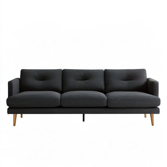 Trzyosobowa sofa z tapicerką poliestrową, czarno-brązowa, 198 x 82 x 84 cm