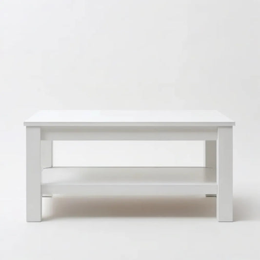 Biały stolik kawowy z MDF 90 x 50 x 45 cm z dolną półką