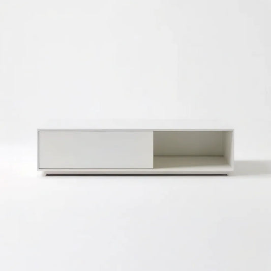 Biały stolik kawowy MDF z drzwiami przesuwnymi i wnęką 120 × 40 × 35 cm