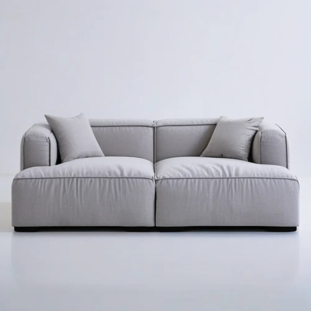 Dwuosobowa sofa tapicerowana jasnoszara z czarną podstawą 180 x 95 x 78 cm