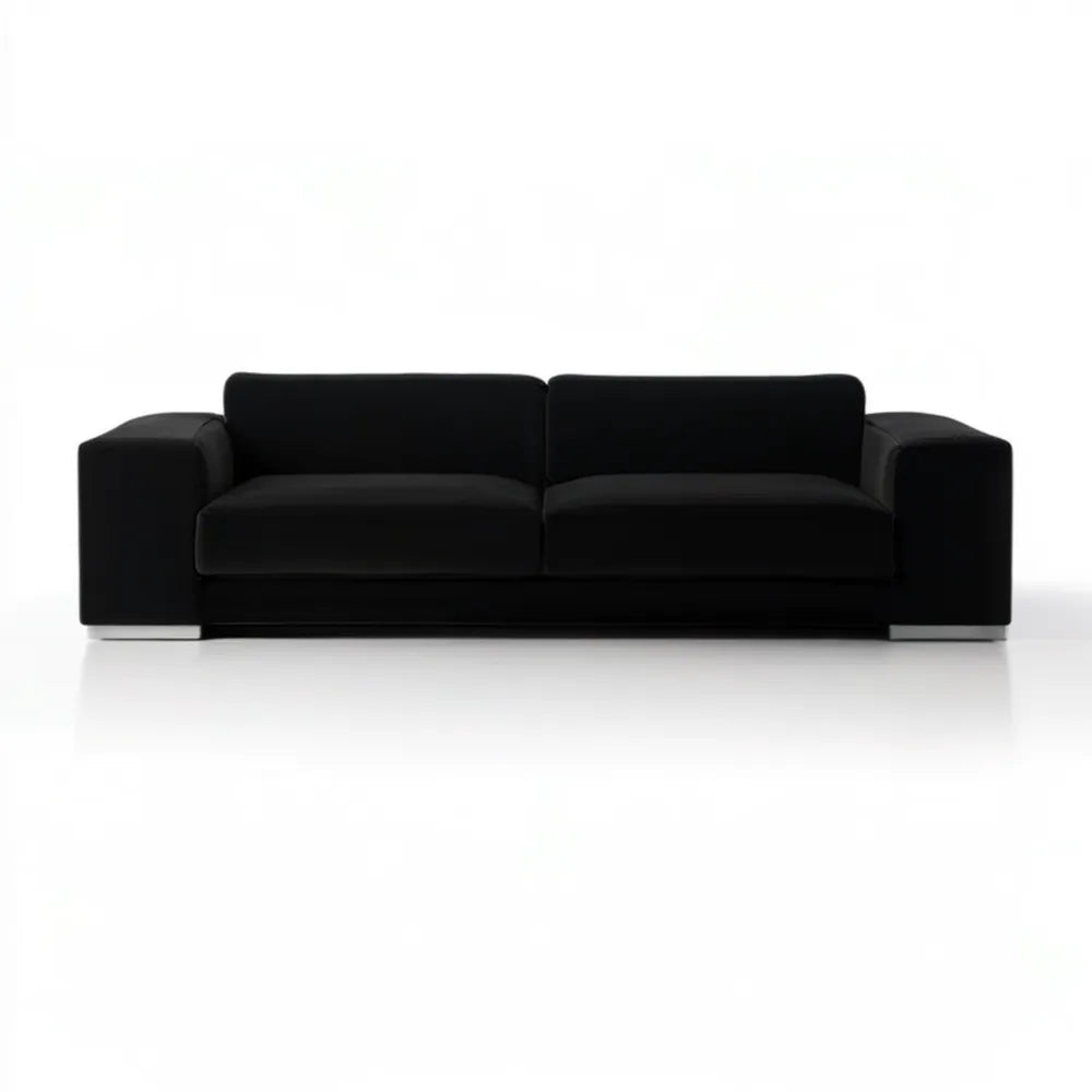 Trzyosobowa sofa z tkaniny poliestrowej, czarna/srebrna, 220 × 90 × 78 cm