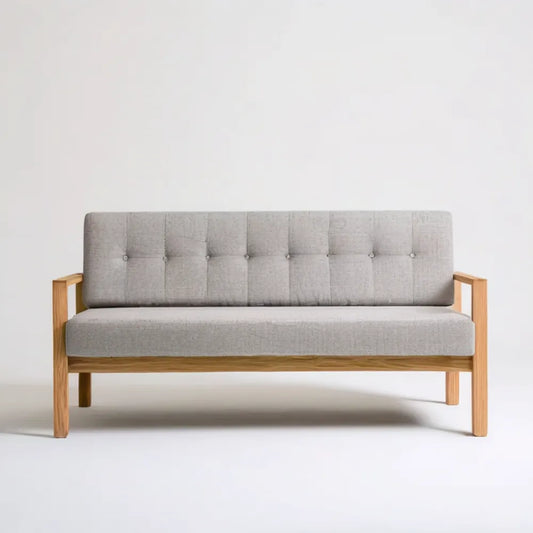 Dwuosobowa sofa jasnoszara z ramą z drewna kauczukowego 140 x 76 x 82 cm